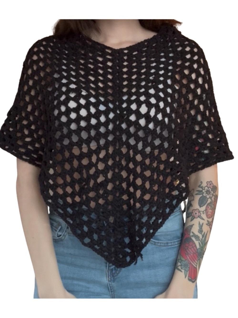 Handmade Black Crochet Poncho Top